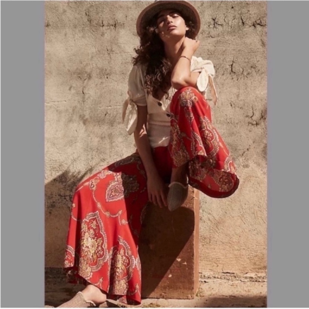 Anthropologie Red Print High Wasit wide leg pant s 12